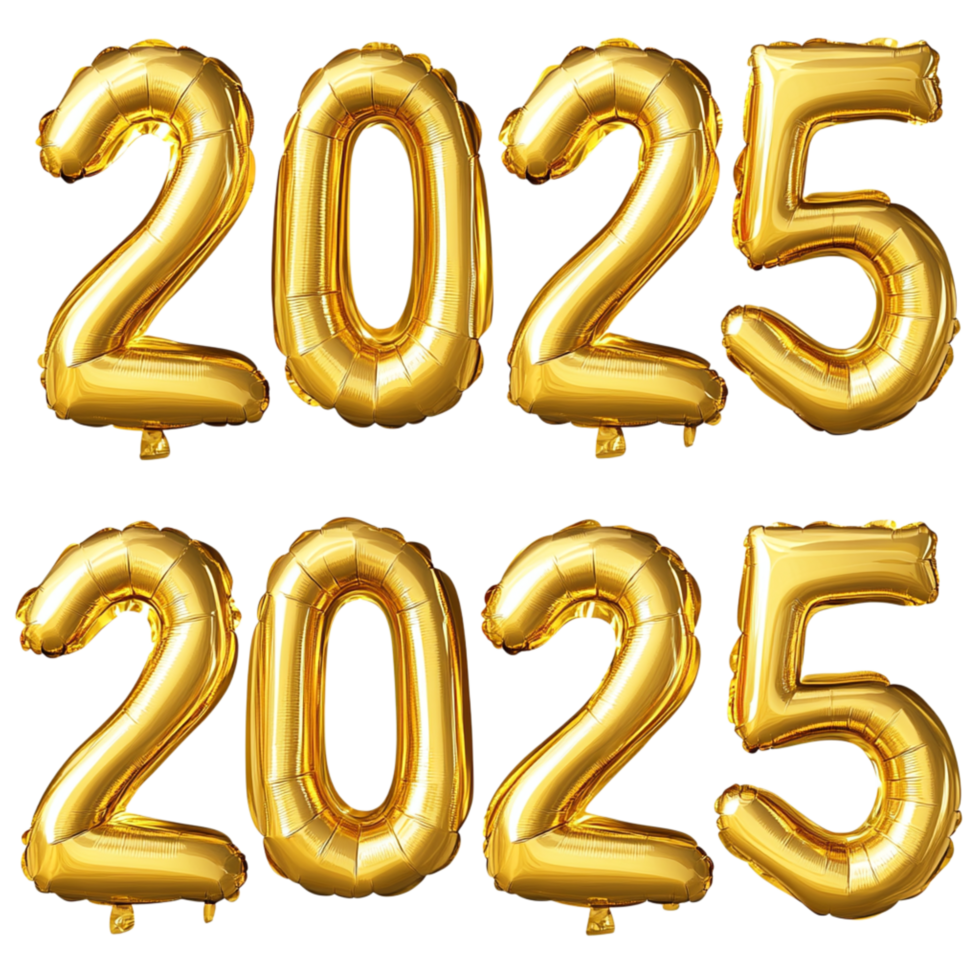 Gold foil balloons shaped as the numbers twenty twenty-five arranged in pairs representing celebrations milestones and the excitement of marking significant events in the upcoming new year png