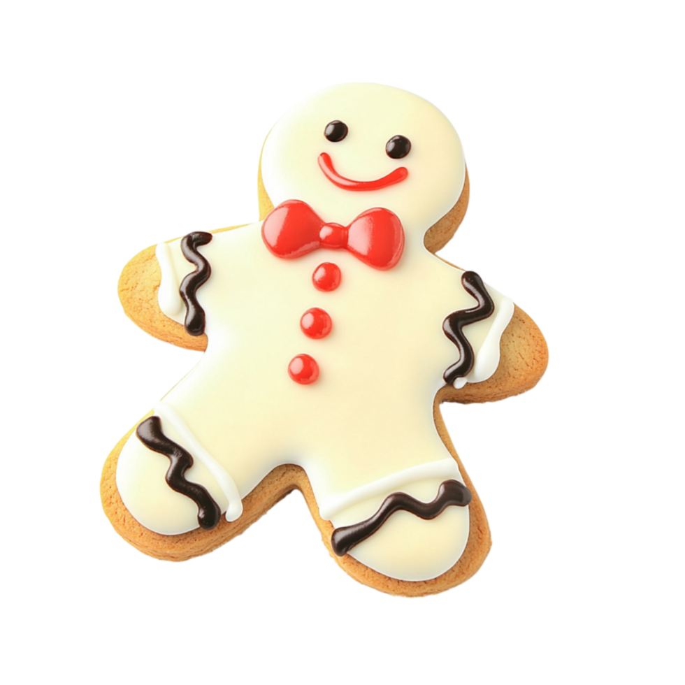 Cheerful gingerbread cookie with a smiling face decorated with icing buttons bringing warmth nostalgia and holiday joy with its delightful sweetness png