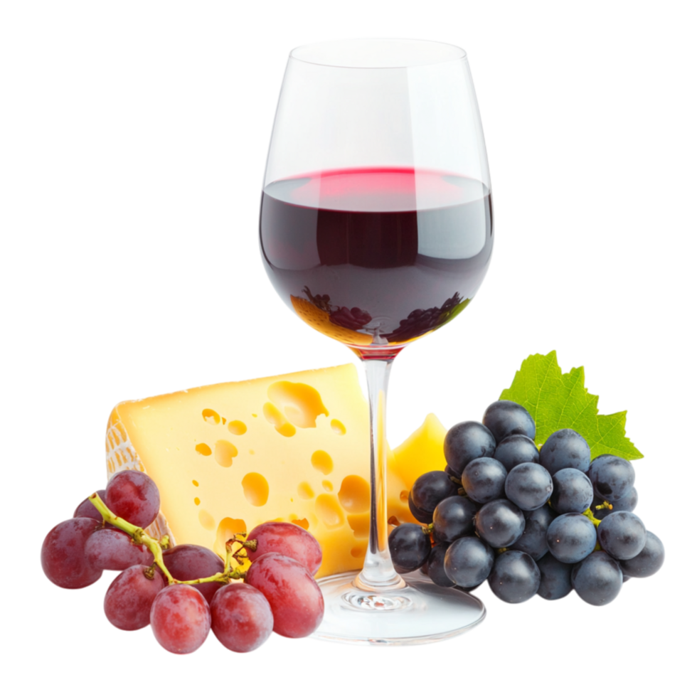 Rich red wine elegantly poured into a glass paired with gourmet cheese and grapes creating a sophisticated combination of flavors indulgence and fine dining png