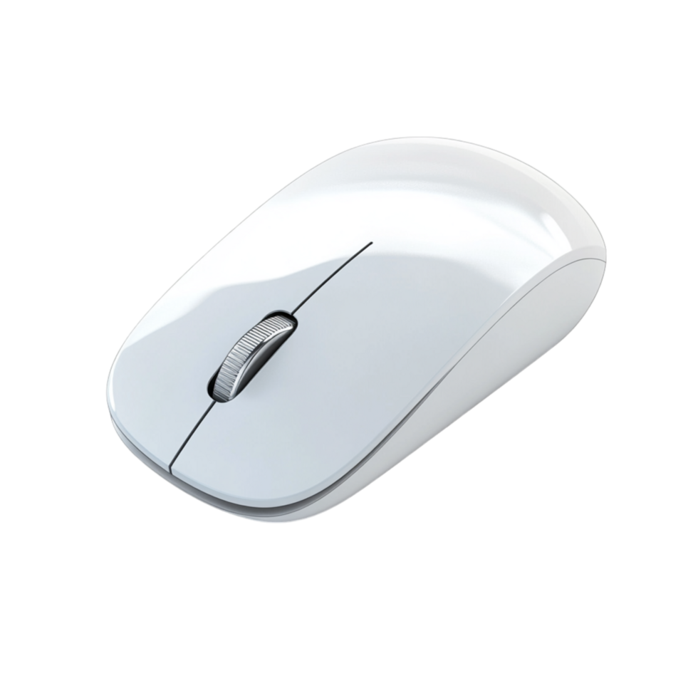 Sleek white wireless mouse with a smooth ergonomic design offers precision and comfort for seamless navigation and productivity png