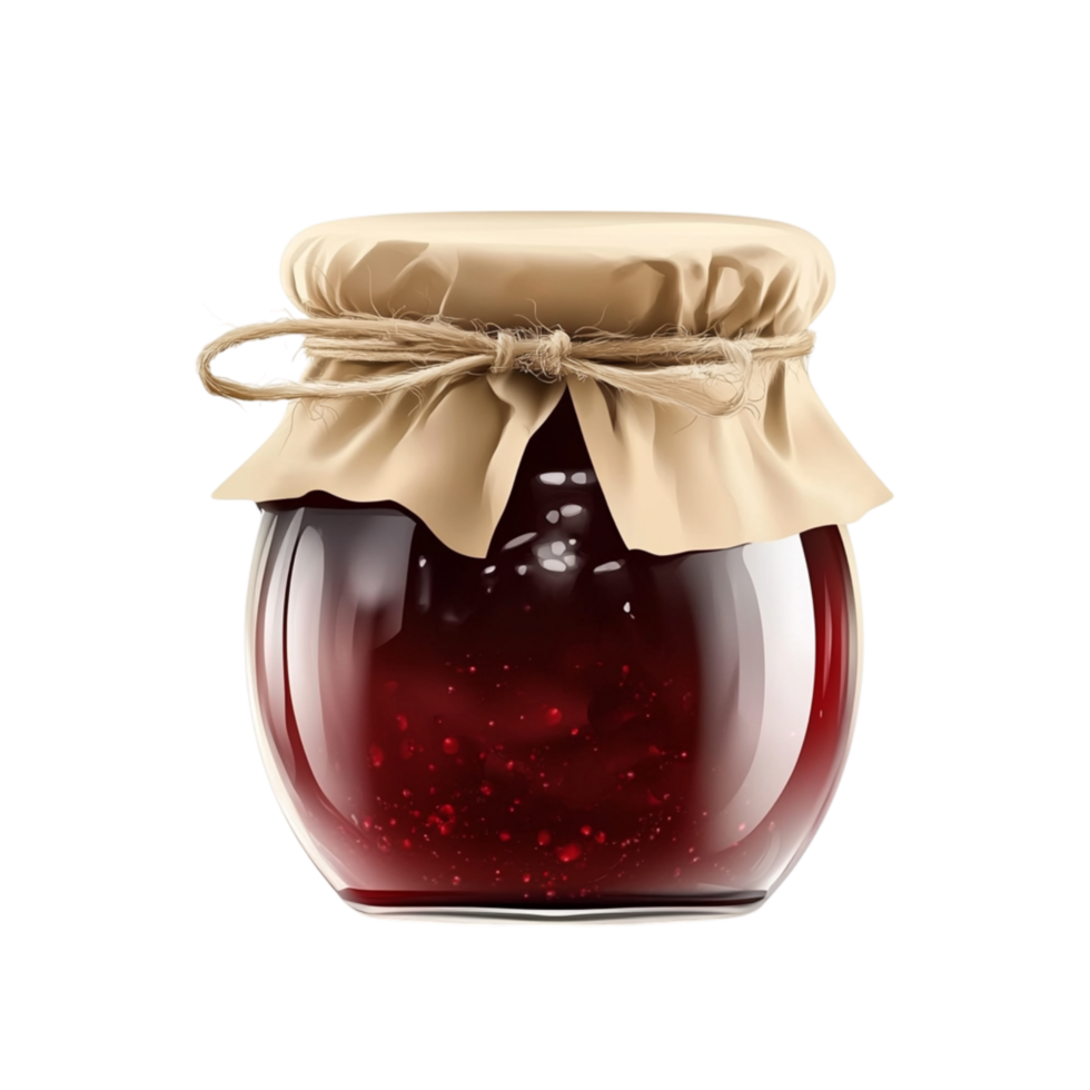 Glass jar filled with homemade jam wrapped in rustic fabric showcases homemade sweetness png
