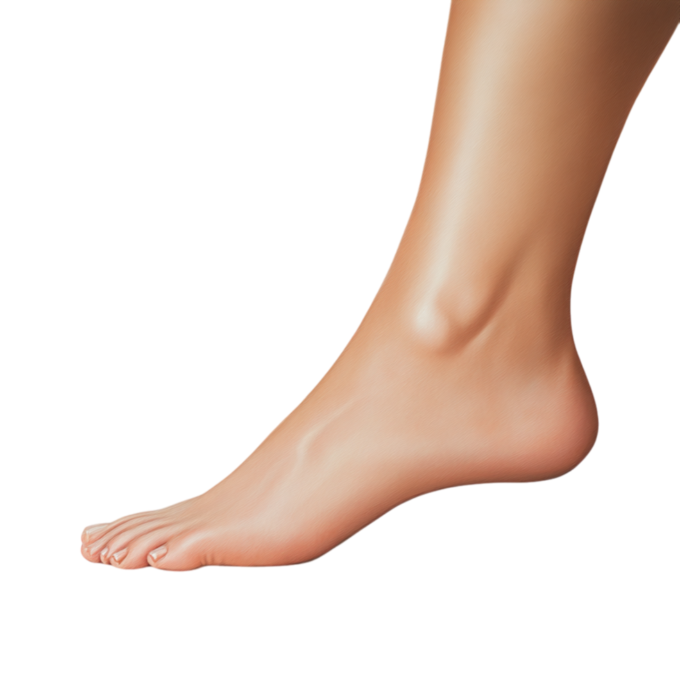 Barefoot with smooth skin and a natural arch is gently placed on a white representing grace and simplicity png