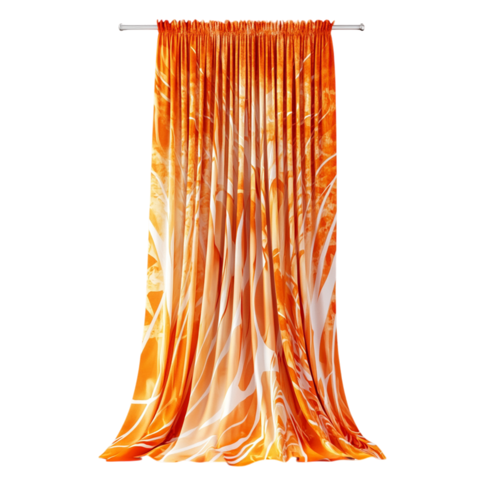 Elegant orange and white curtain with a flowing design enhances any rooms ambiance making it a stylish and warm decorative element for homes and interiors png