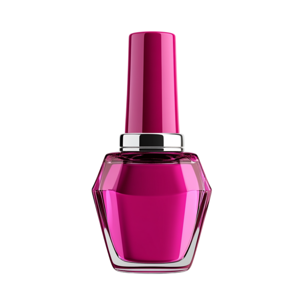 Vibrant pink nail polish in a sleek glass bottle enhances any manicure with a bold glossy finish making it a musthave beauty accessory for stylish individuals png
