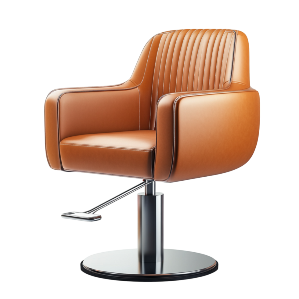 Luxurious tancolored salon chair with a polished metal base offers comfort and elegance making it an essential piece for any stylish and professional workspace png