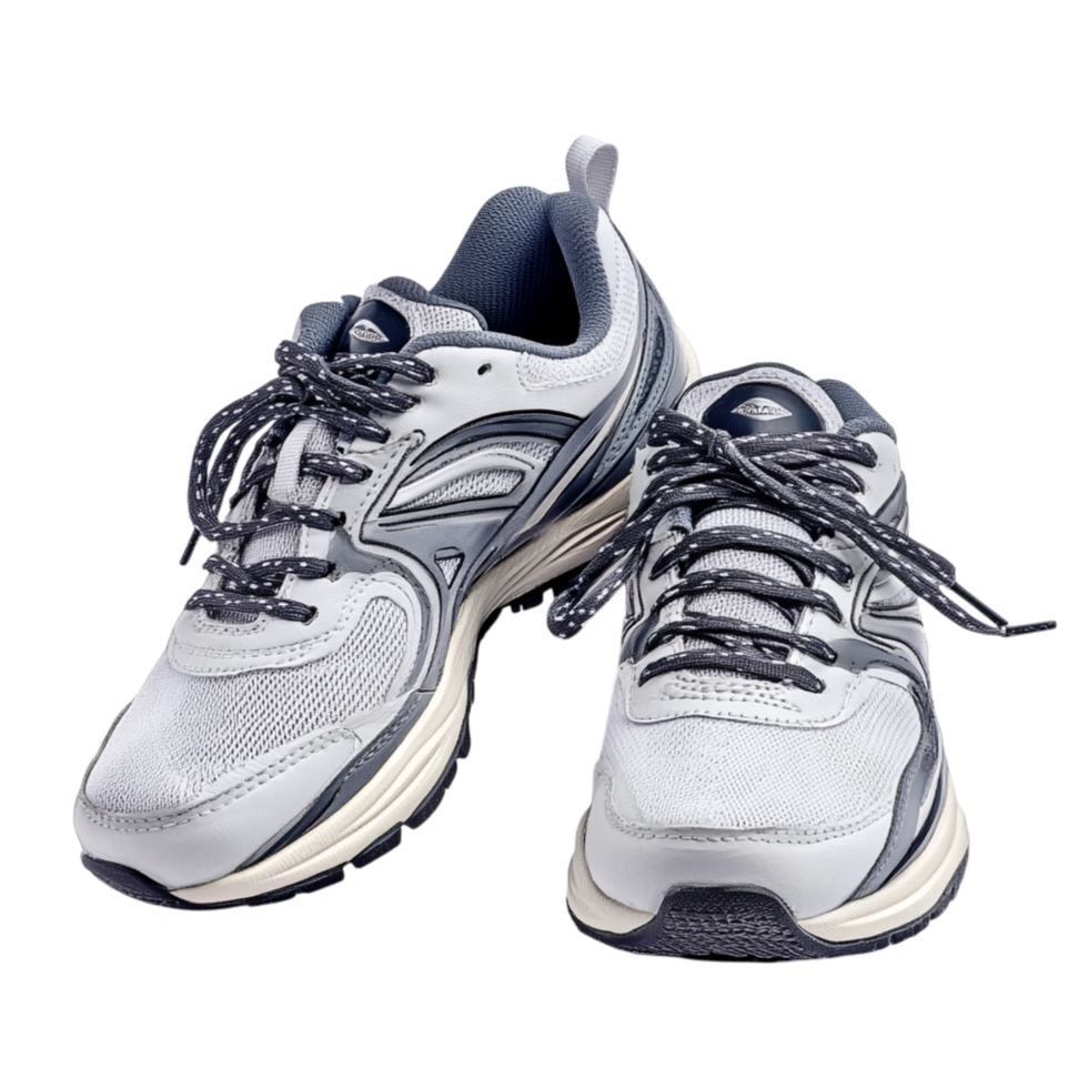 Lightweight white and blue running shoes with a breathable design offer comfort and support making them perfect for athletes and fitness enthusiasts on the move png