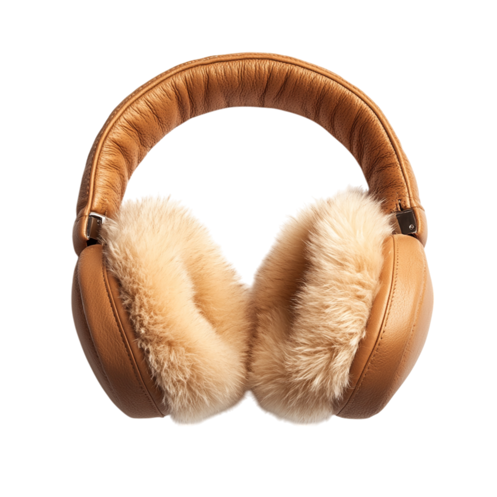 Stylish brown furlined earmuffs with a soft fluffy texture provide warmth and comfort making them an essential accessory for winter days and cold climates png