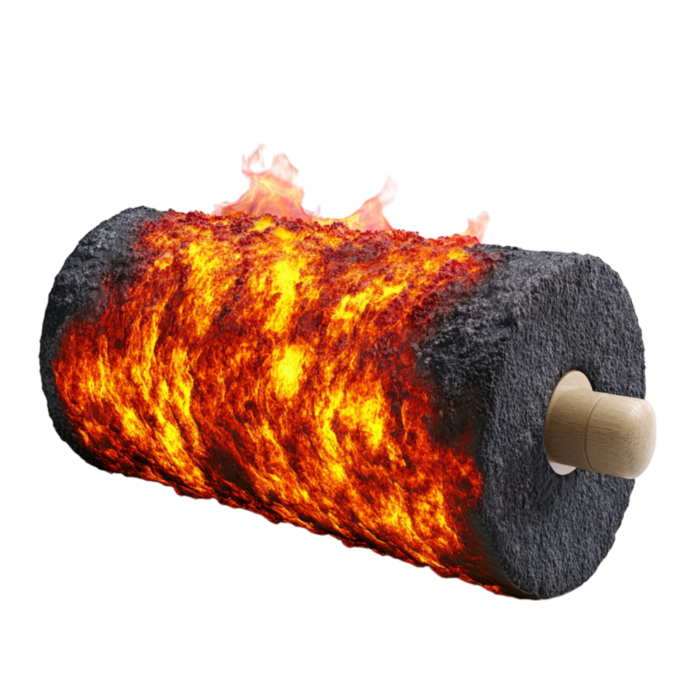 Burning log wrapped in flames radiates intense heat and energy making it a powerful symbol of warmth destruction and the raw force of nature png