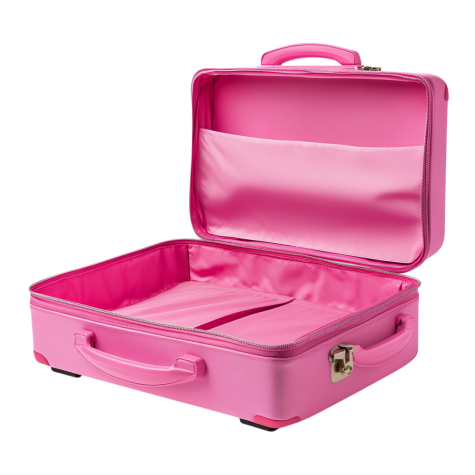 Vibrant pink suitcase with a compact hardshell design offers stylish and secure storage making it a perfect companion for fashionable travelers on the go png