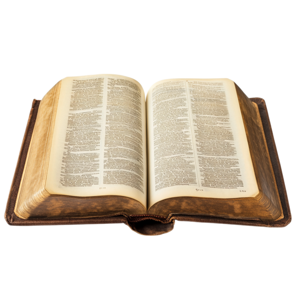 Aged open book with yellowed pages and a sturdy leather cover holds timeless knowledge and wisdom making it a gateway to history and imagination png