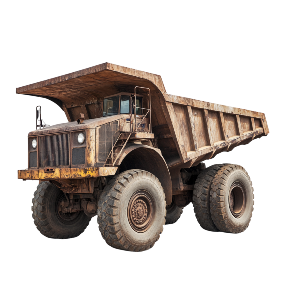 Massive dump truck with thick tires and a rugged metal frame represents strength and the powerful efficiency of construction machinery png