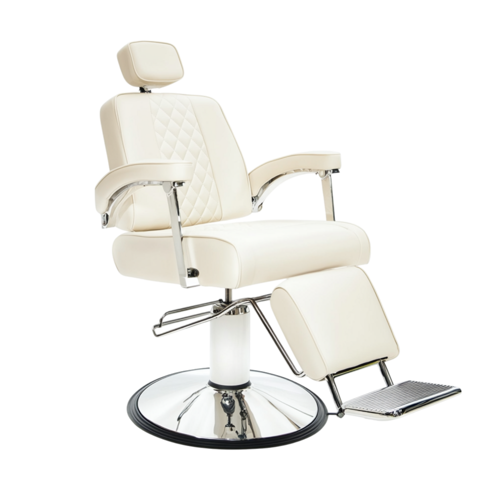 Modern white reclining chair with a cushioned seat and adjustable headrest designed for ultimate comfort relaxation and a stylish addition to a beauty salon or home png
