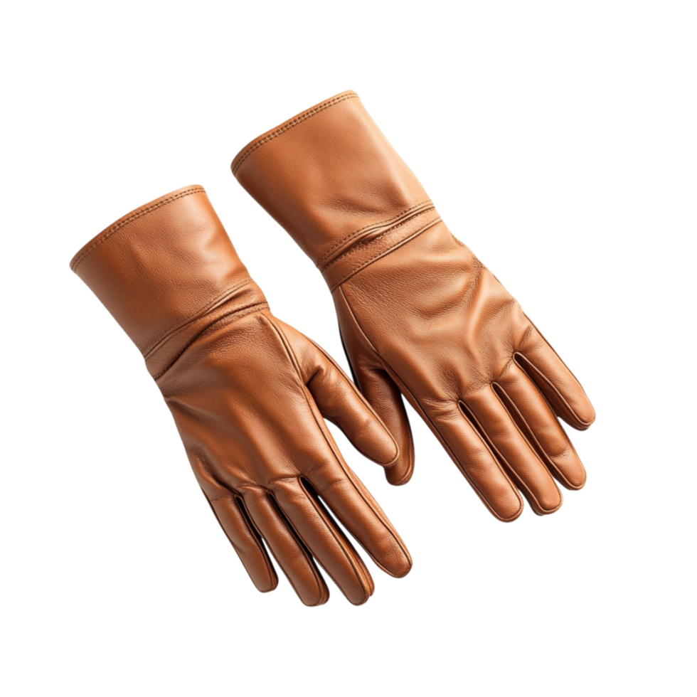 Stylish brown leather gloves with a smooth fitted design offering warmth elegance and a classic touch of sophistication to coldweather fashion and outdoor wear png