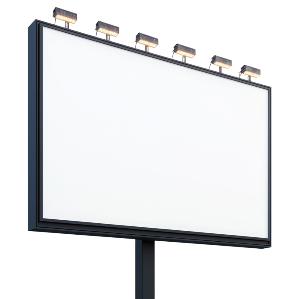 Massive outdoor billboard with bright white space and overhead lights standing tall as a platform for advertisements announcements and visual communication png