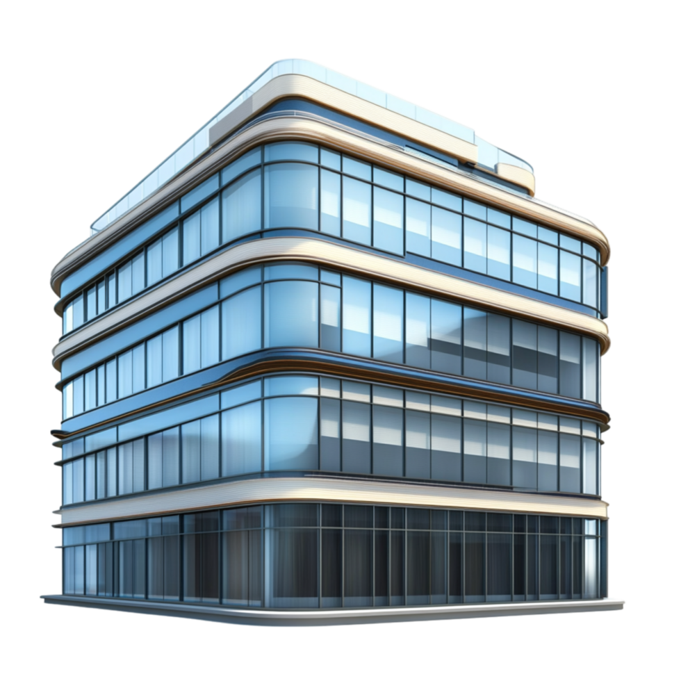 Modern glass office building with sleek architecture and curved edges symbolizing innovation and the progressive nature of urban development png