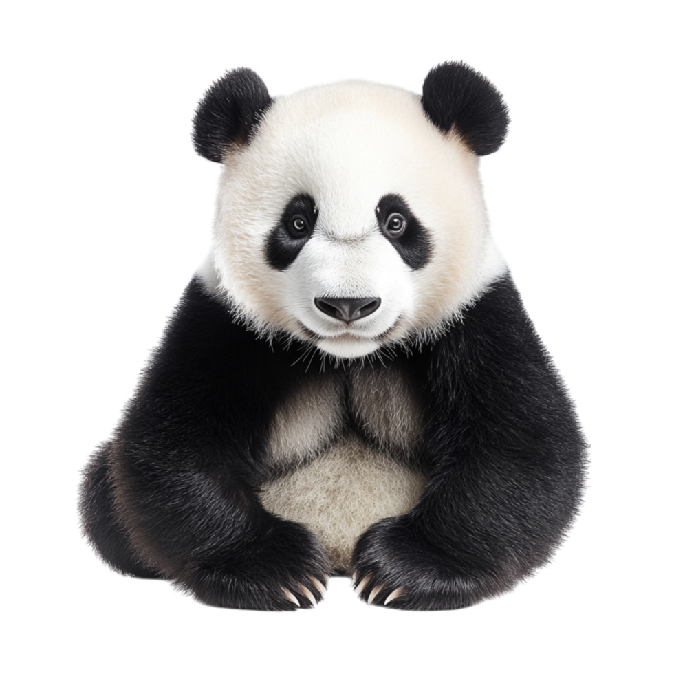 Adorable panda sitting with round ears and a friendly gaze symbolizing playfulness and the endearing nature of this beloved species png