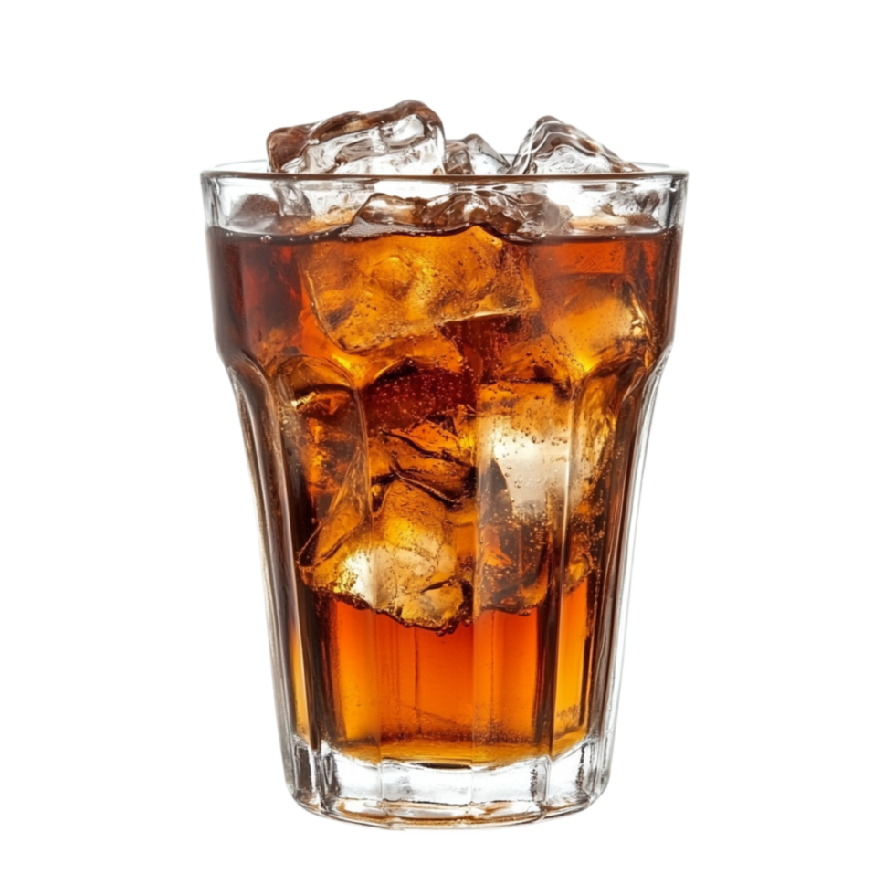 Tall glass filled with iced cola and floating ice cubes symbolizes refreshment and the crisp delightful taste of a chilled beverage png