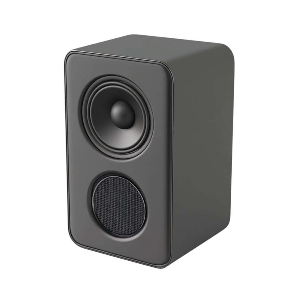 Black speaker with a modern design and a powerful sound output delivering high-quality audio for an immersive experience png