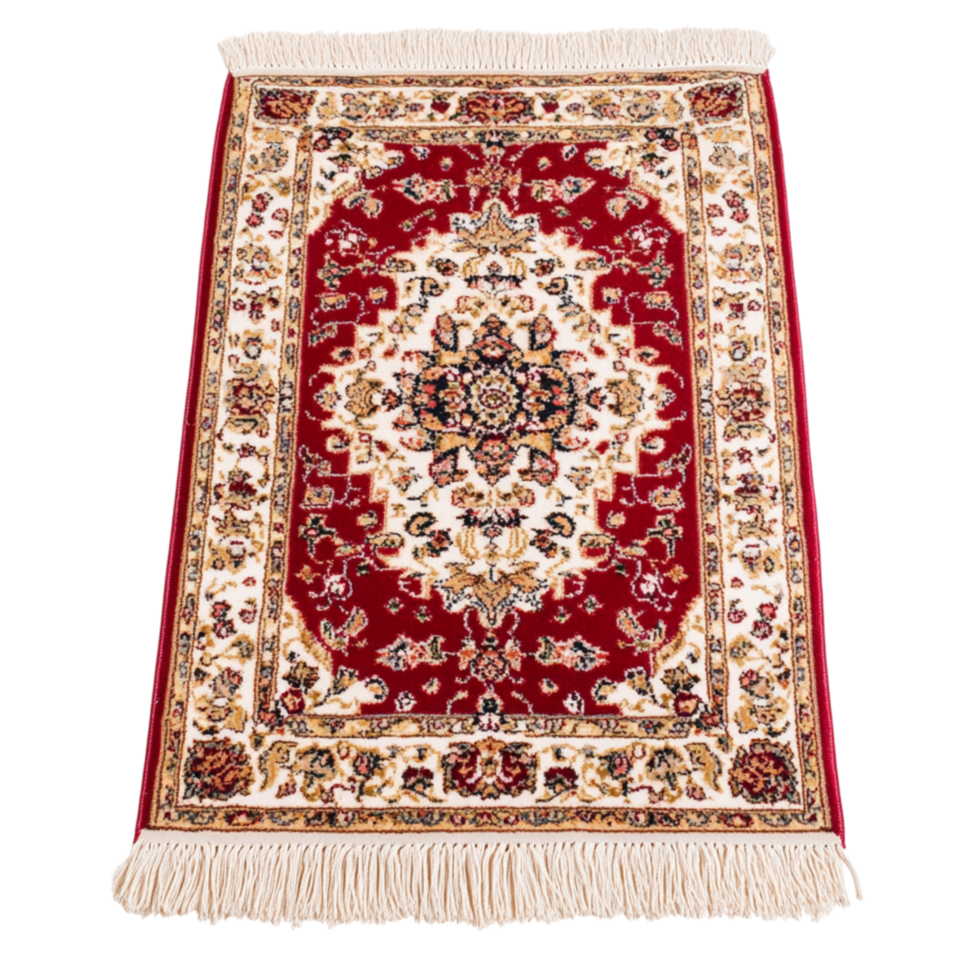 Ornate red and beige Persian rug with intricate floral patterns adding a touch of luxury and tradition to any room png