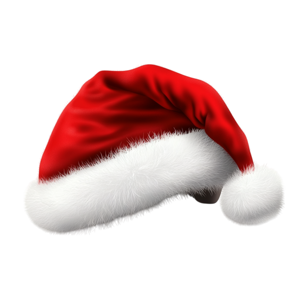Fluffy Santa hat with a bright red body and a soft white fur trim symbolizing festive joy and Christmas celebrations png