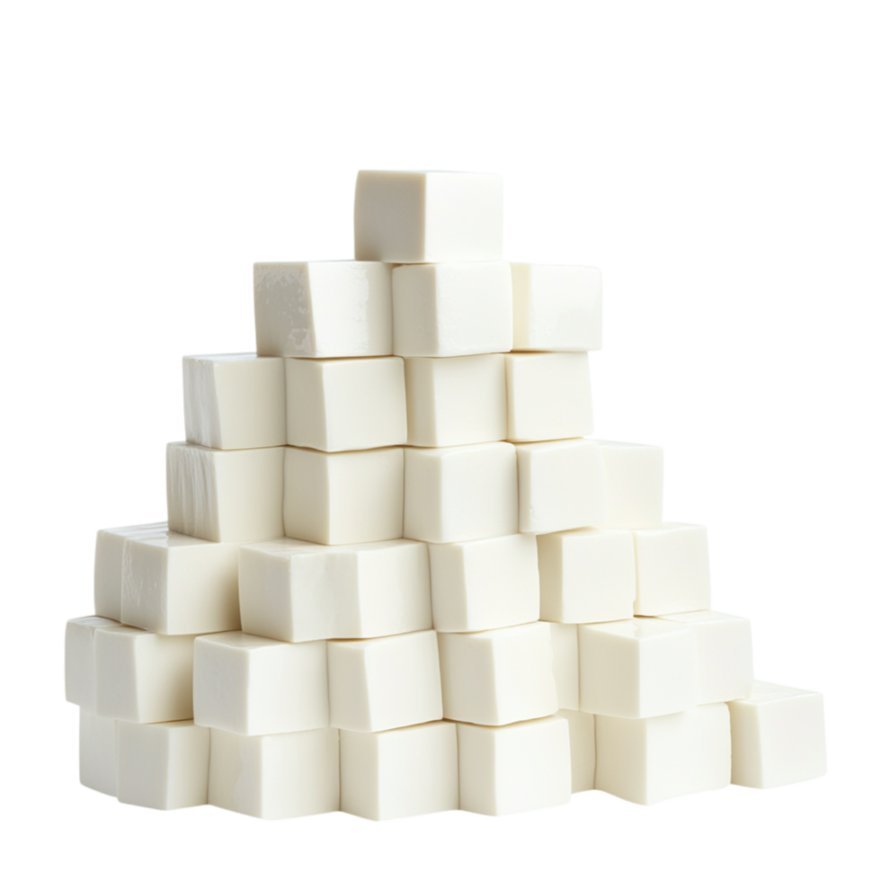 Neatly stacked white sugar cubes arranged in a pyramid shape representing sweetness in every cup of tea or coffee png