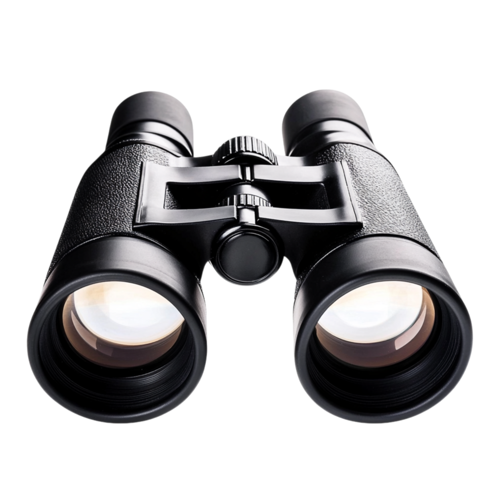 Professional black binoculars with powerful lenses designed for exploring distant landscapes and breathtaking views png