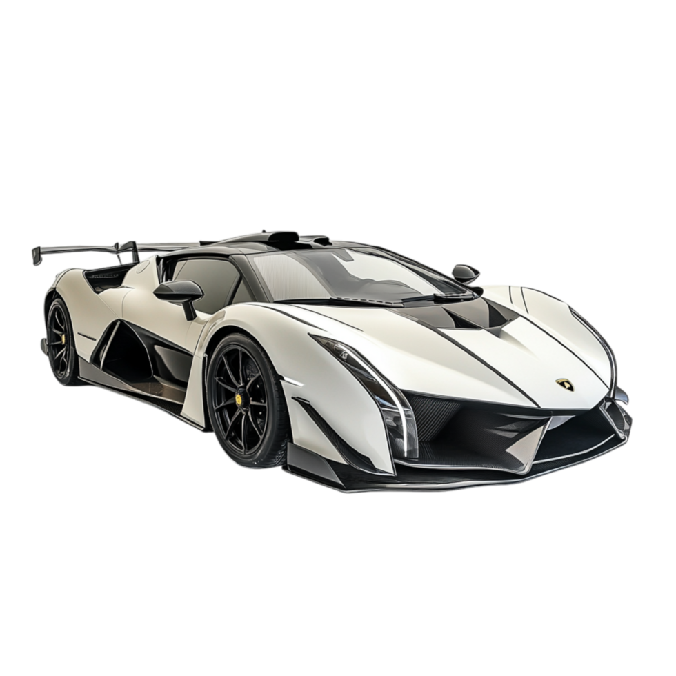 Sleek black and white sports car with a futuristic aerodynamic design built for high speed and thrilling driving performance png