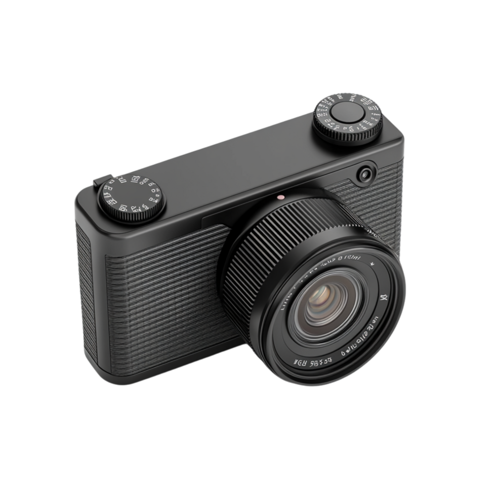 Black digital camera with a modern design placed on a white capturing memories with precision and clarity png