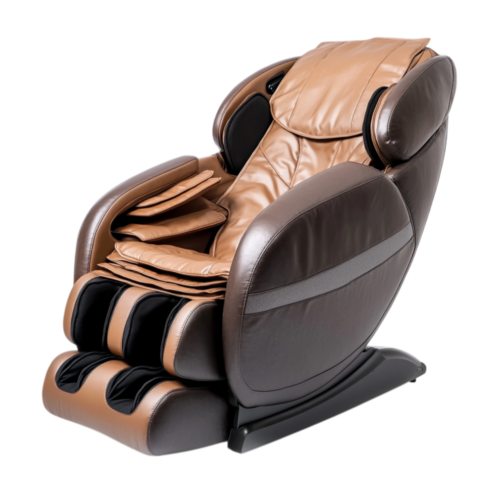 Luxurious brown massage chair with a sleek and ergonomic design providing ultimate relaxation and comfort png