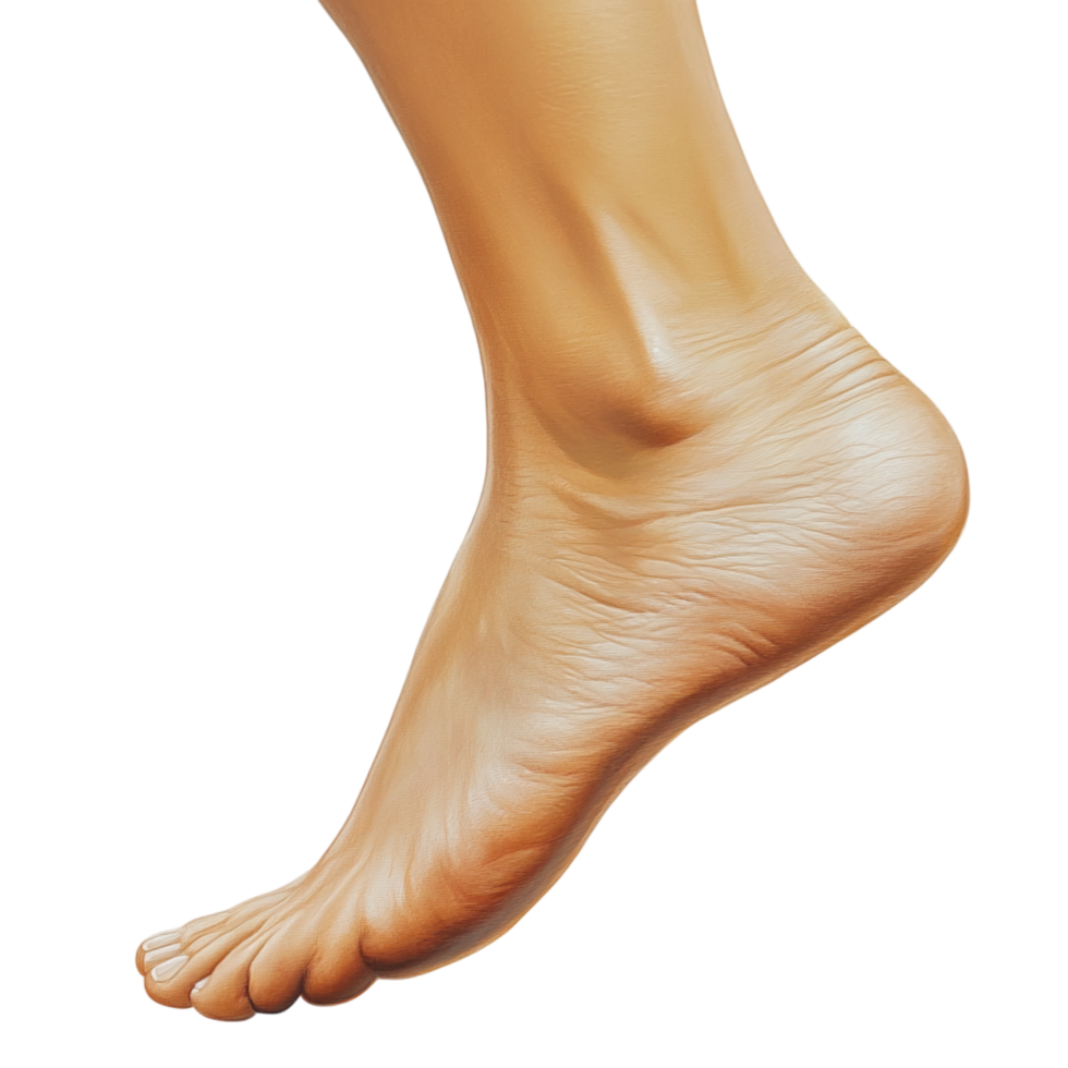 Bare human foot with smooth skin and a slightly arched shape appears to be floating in the air png