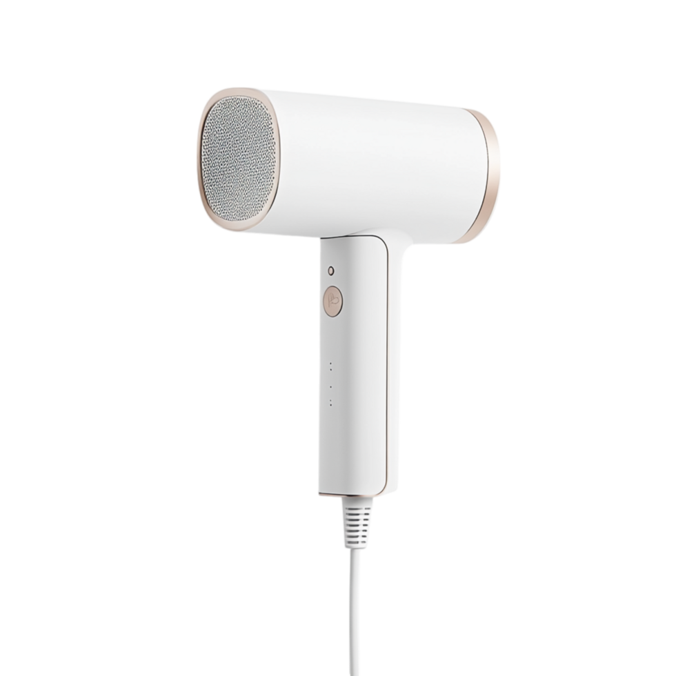 Compact white hair dryer with a sleek and modern design providing efficient and quick drying for everyday use png