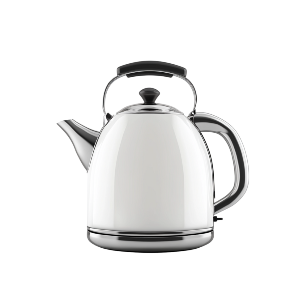 Elegant white electric kettle with a modern curved design ensuring quick and efficient boiling of water for beverages png