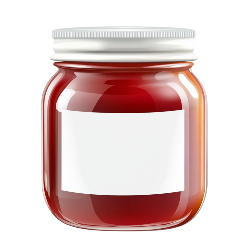 jar filled with red jam sits neatly with a silver lid on top png