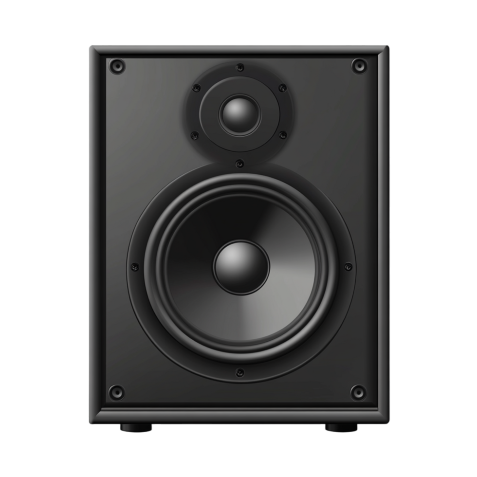 Large black speaker with a modern design and a powerful sound system delivering deep bass and crisp audio quality png