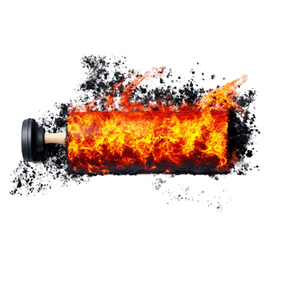 Burning battery with bright flames and smoke indicating a dangerous and hazardous overheating situation png