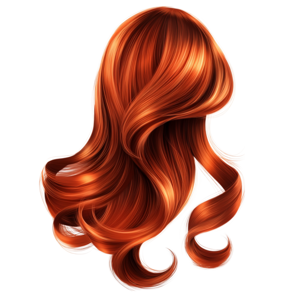 Wavy red hair shines beautifully with soft curls cascading in a stylish fashion png
