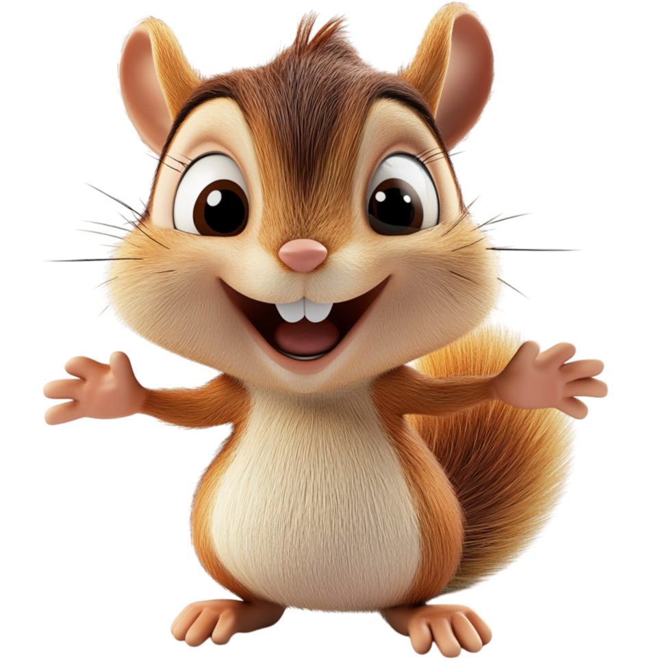 Cheerful chipmunk stands with wide open arms and a big smile spreading joy around png