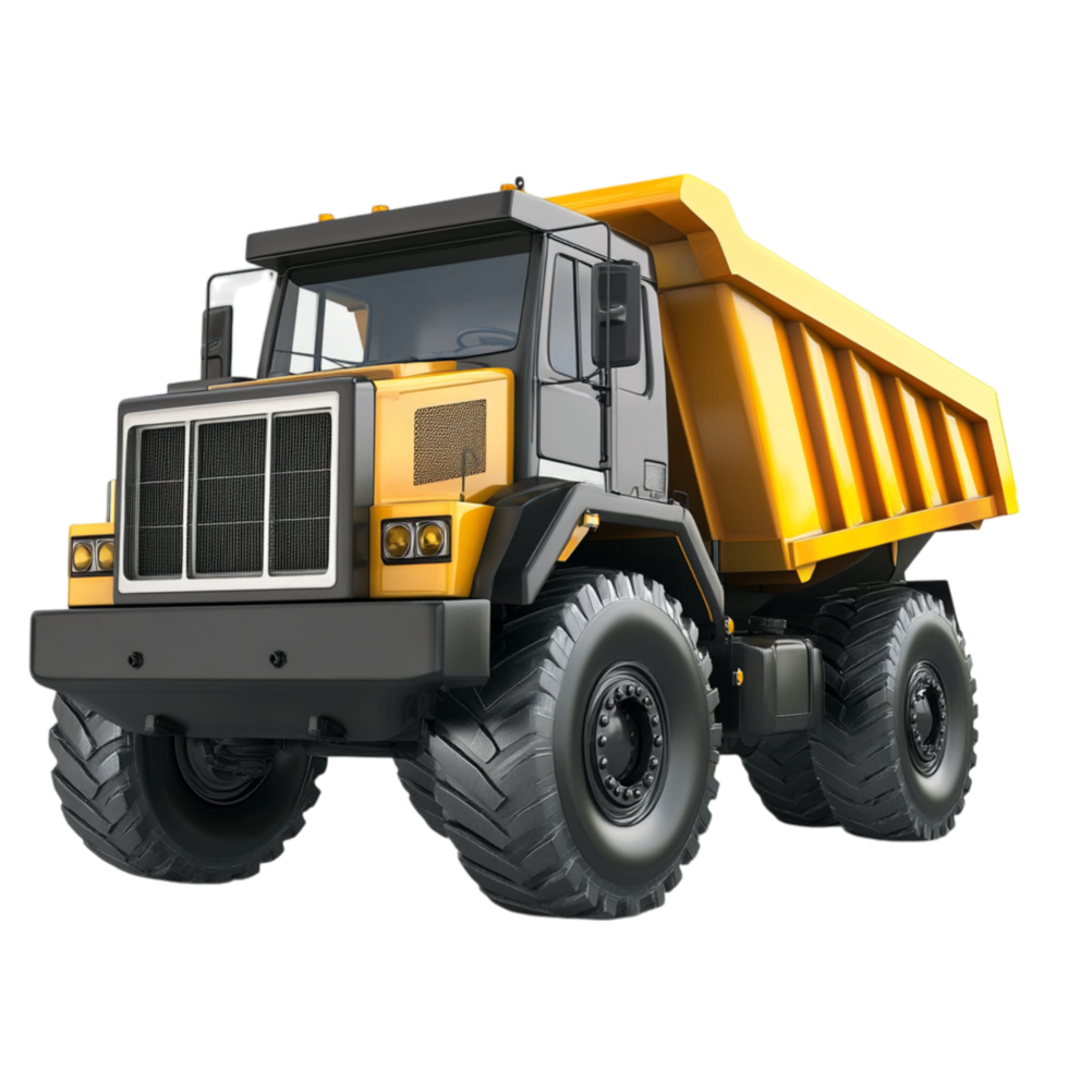 Sturdy yellow dump truck with black wheels stands tall and ready for heavyduty work png