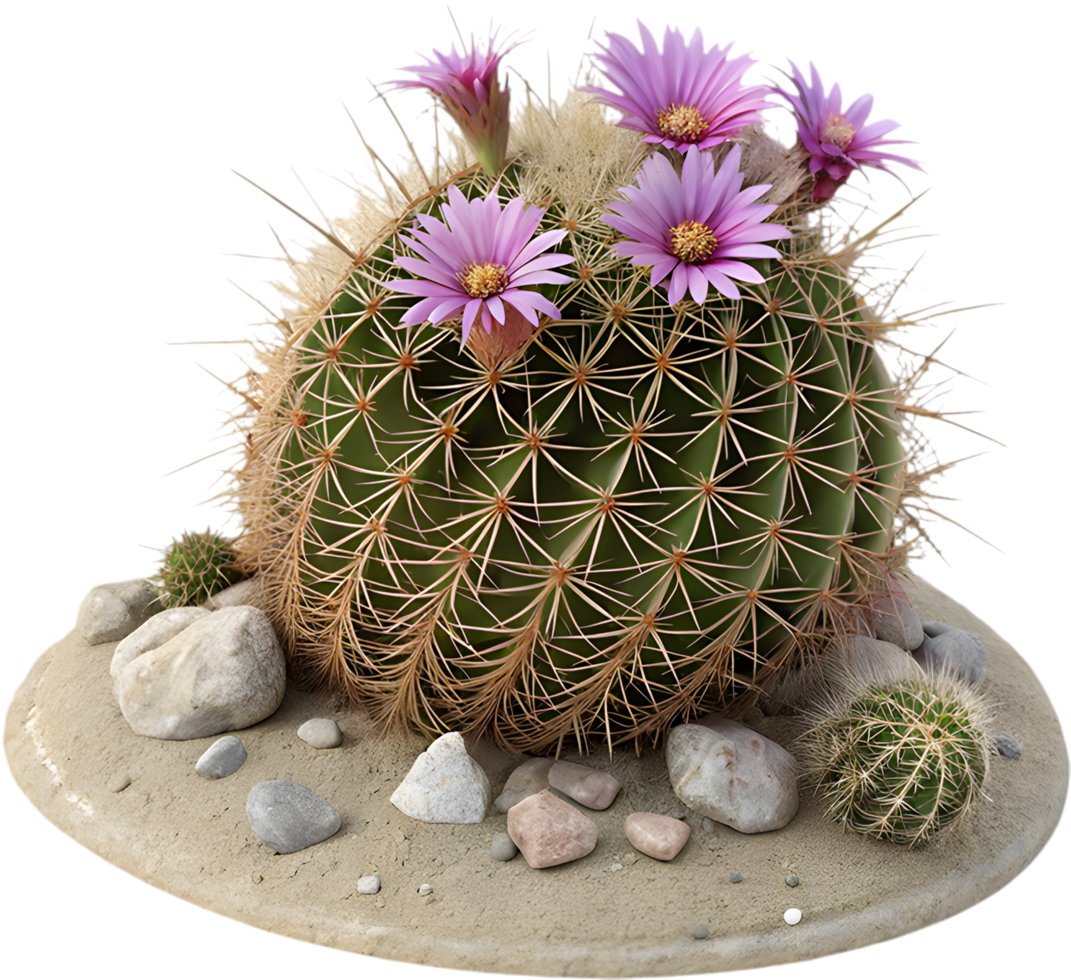 Bright green cactus with beautiful floral design. . png