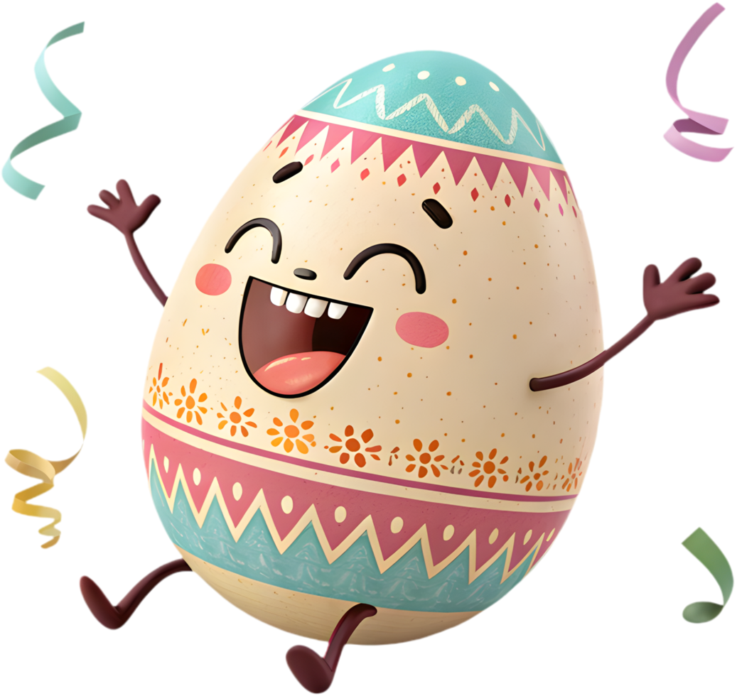 Cute springtime Easter egg character with bright colors. . png