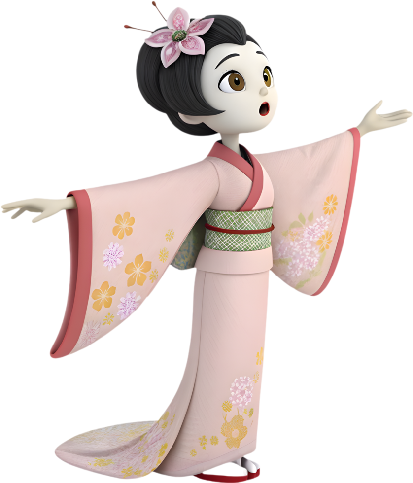 Japanese woman in stunning kimono costume with elegant traditional design. . png