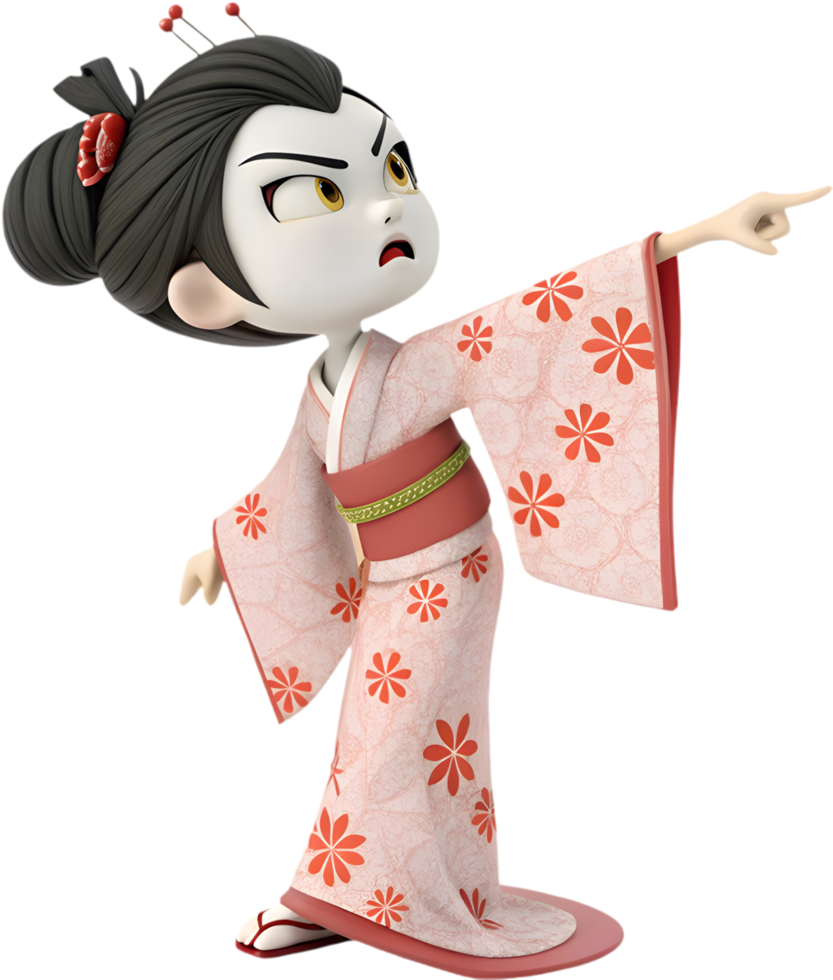 Woman in a colorful traditional kimono costume with graceful style. . png