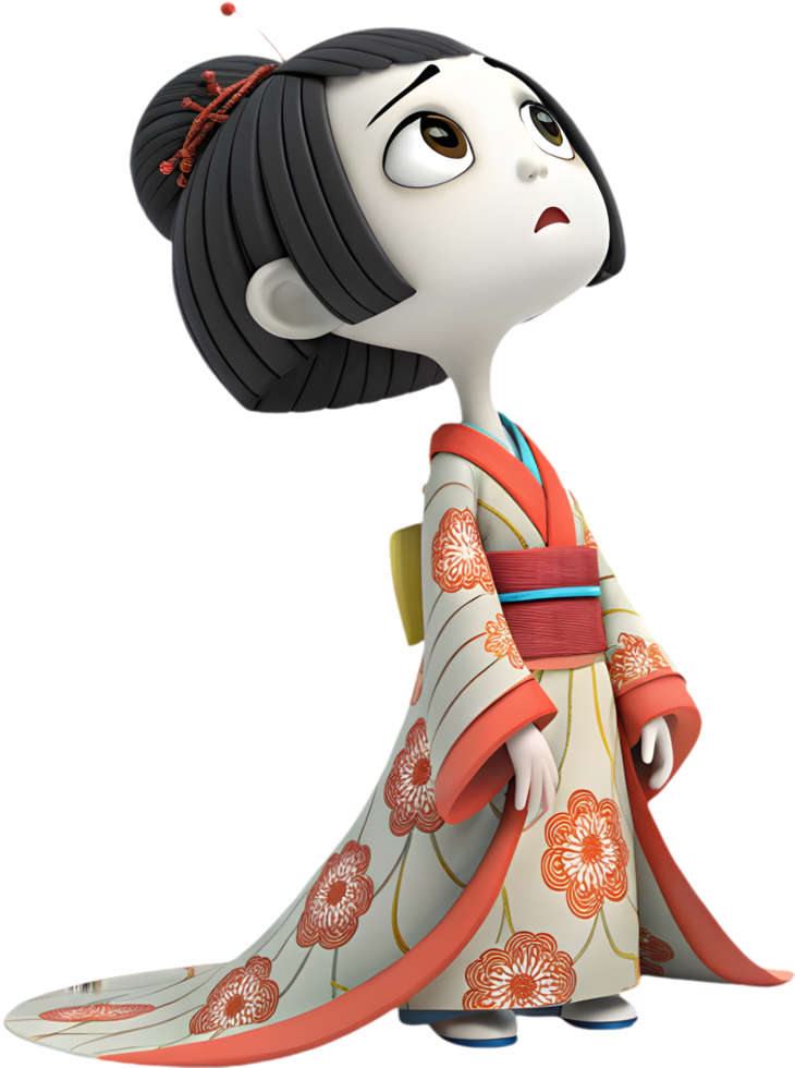 Japanese woman in elegant floral kimono costume with cultural beauty. . png