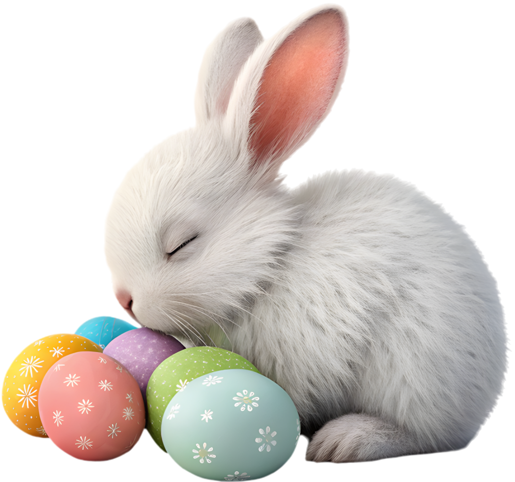 Cute Bunny with Easter Eggs for Fun Spring Celebration. . png