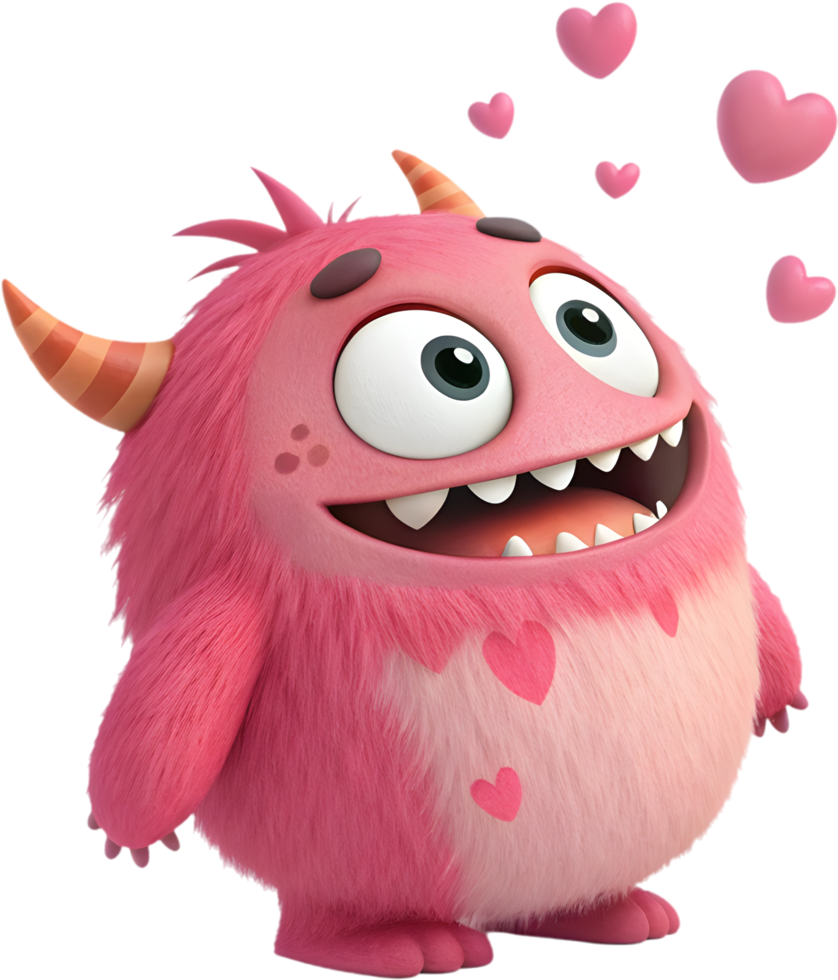 Fluffy Valentine Monster with Cute Features. . png