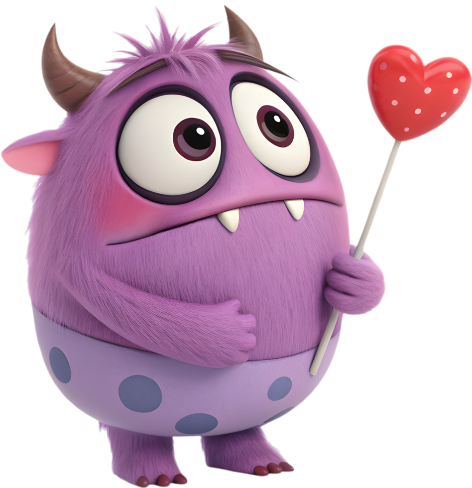 Cute Valentine Monster with Playful Expression. . png