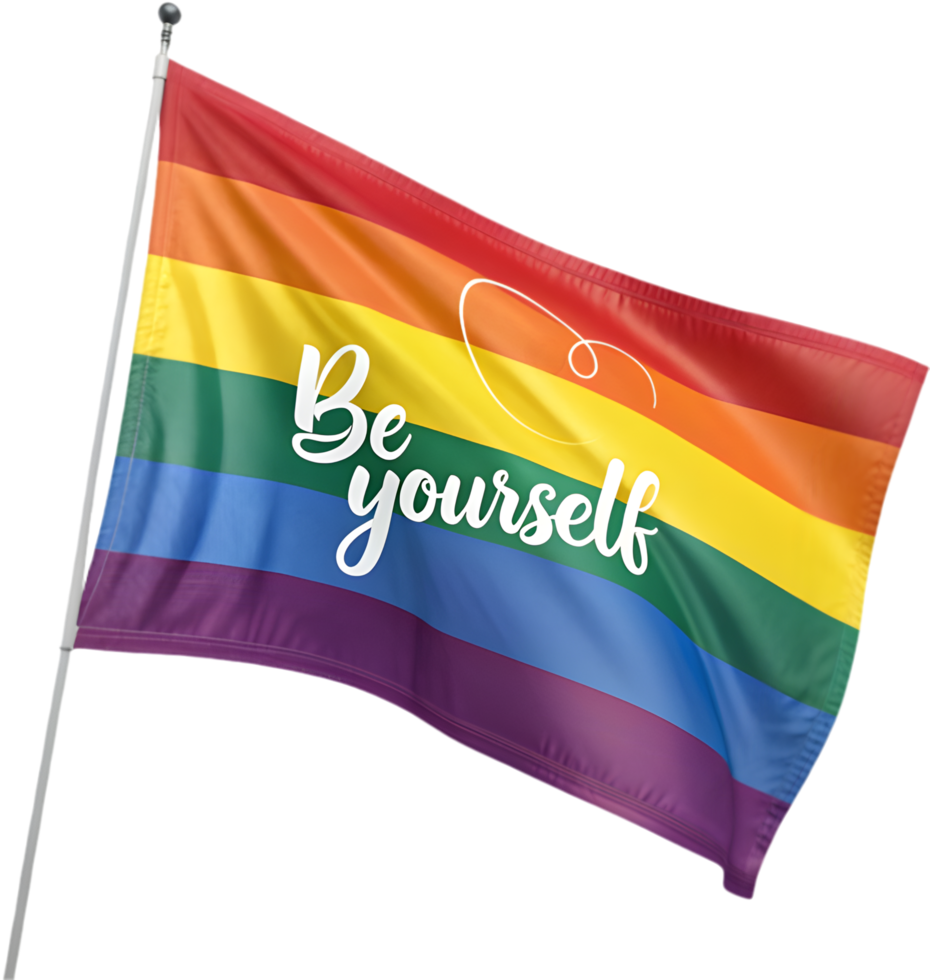 LGBTQ pride flag in rainbow colors with message. . png