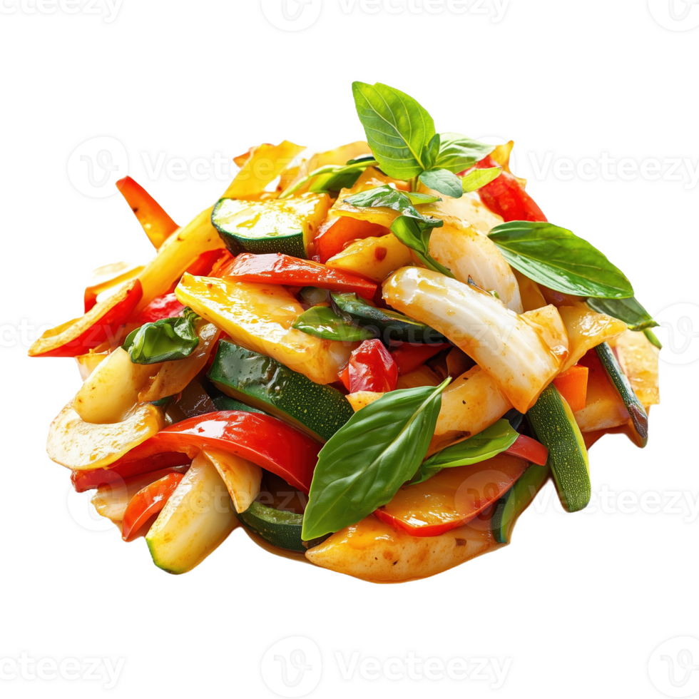 Delicious bak panay featuring vibrant vegetables and fresh herbs on a clean plate png