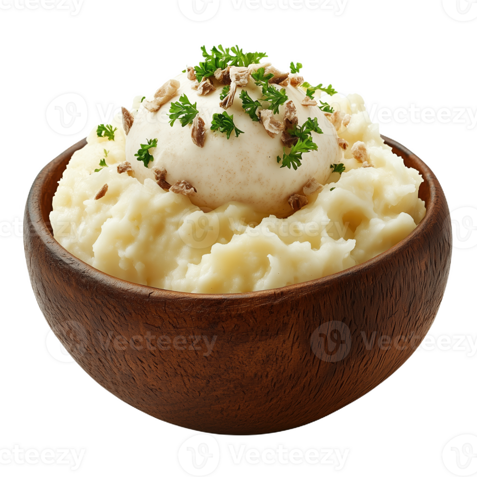 Caribbean cuisine featuring creamy mashed potatoes with herbs and toppings png
