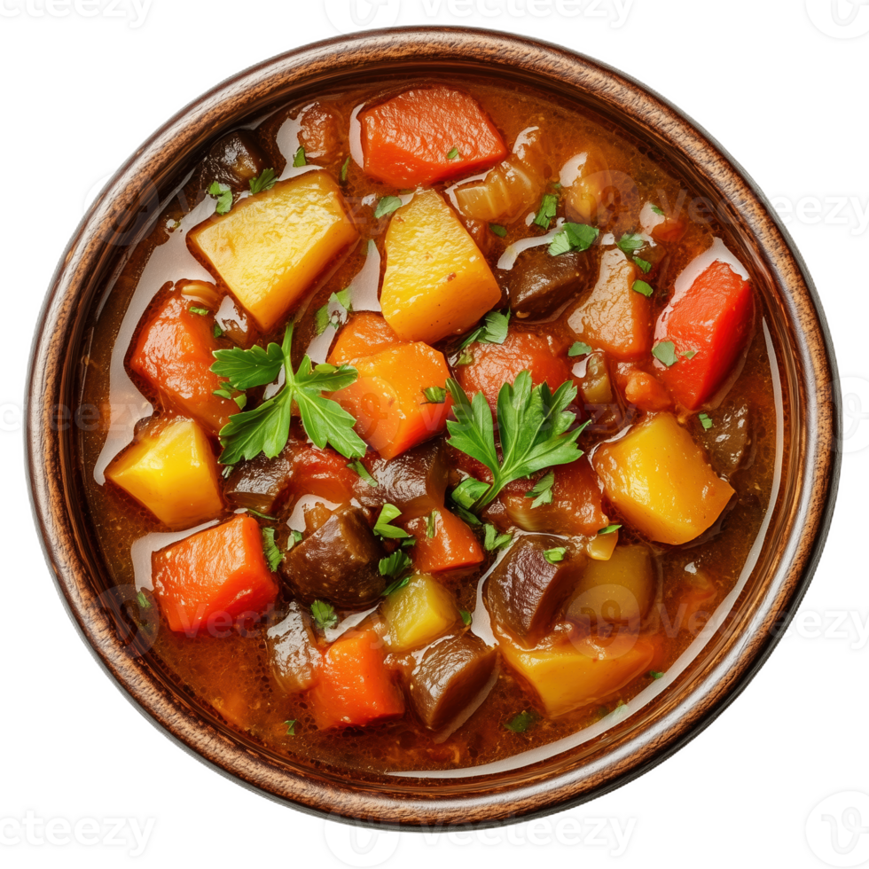 Ethiopian ajeb stew with vibrant vegetables served in a rustic bowl png